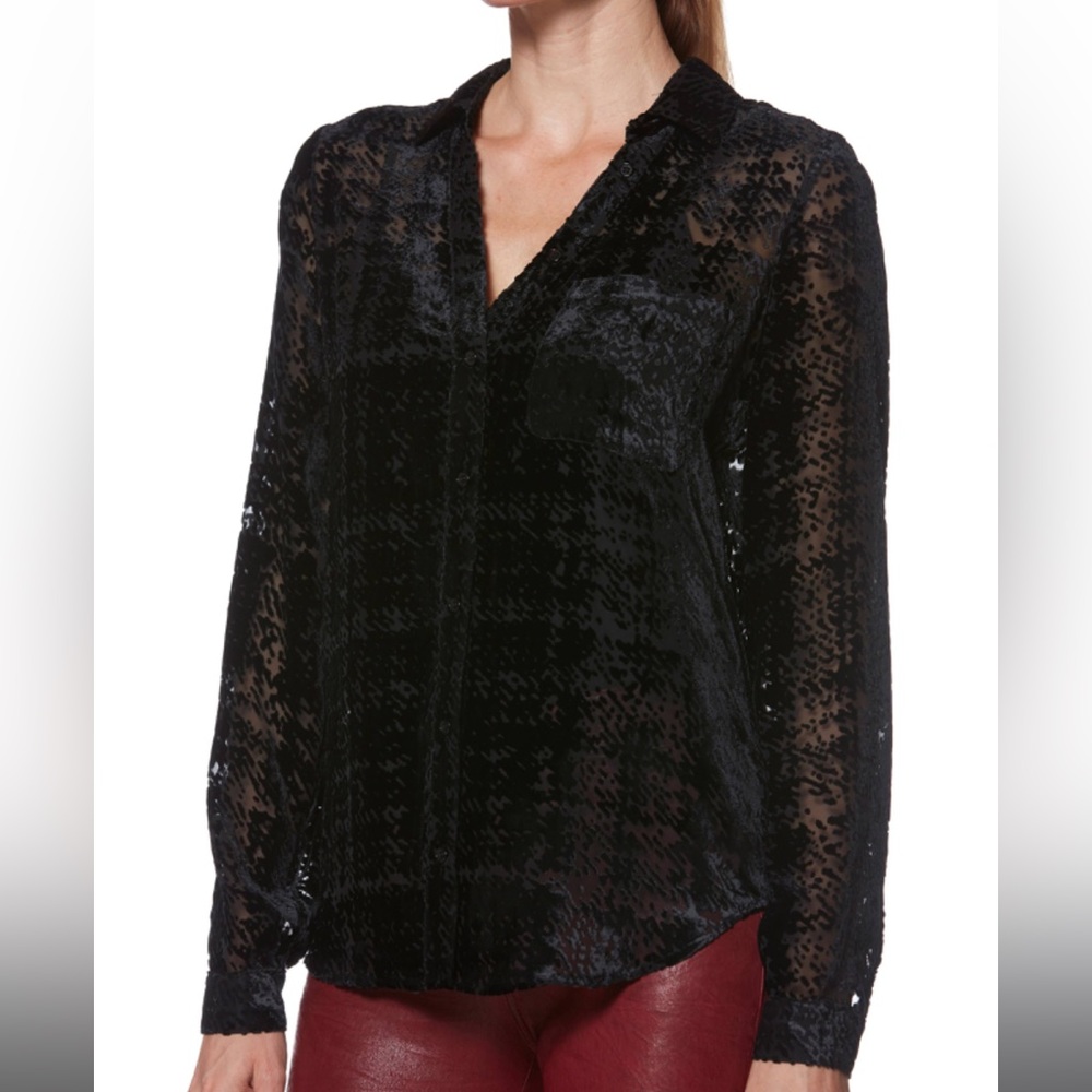 Linara Burnout velvet & sheer button long sleeve top w/pocket - small by Paige